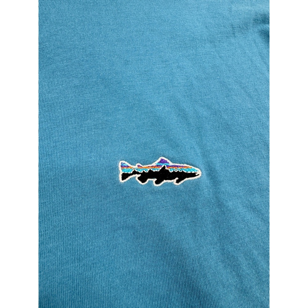 Patagonia Organic Cotton Short Sleeve Polo Mens Mโ Blue Trout Logo Gorpcore - Picture 5 of 9